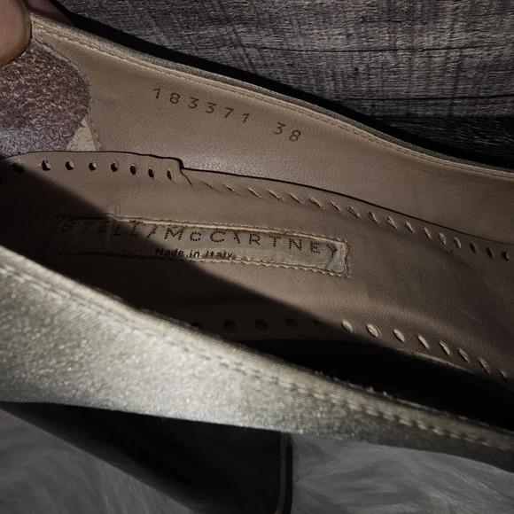 Stella McCartney Taupe Silk Wooden Heel Platform Pumps EU 38 - Picture 9 of 16